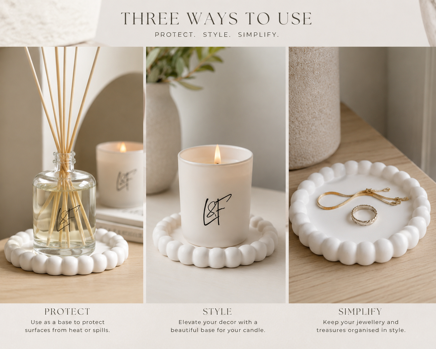 Bubble Ceramic Stone Cast Tray | Reed Diffuser, Candle & Jewellery Tray