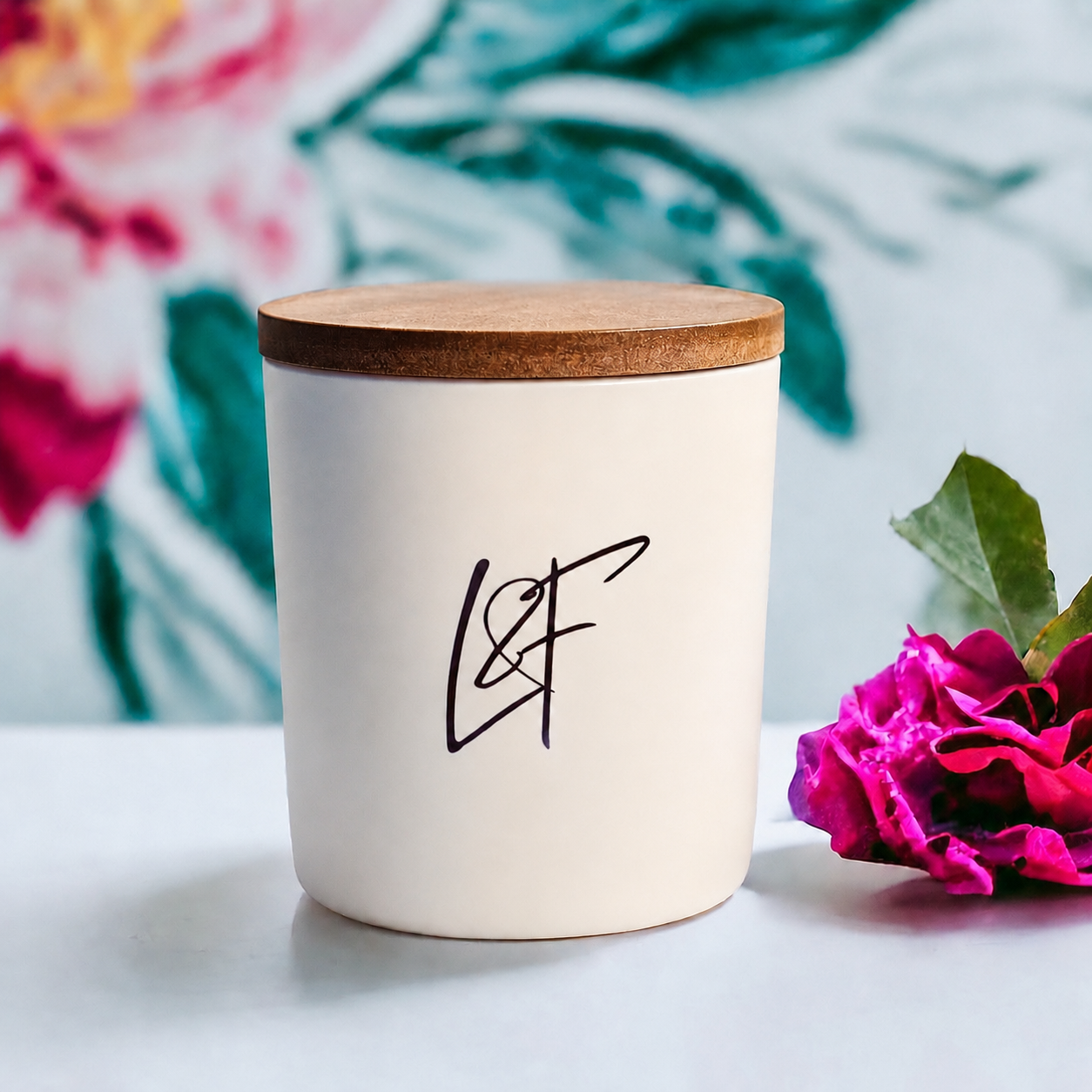ZÖE luxury coconut soy candle in matte white glass jar with wooden lid, handcrafted eco-friendly home fragrance candle.